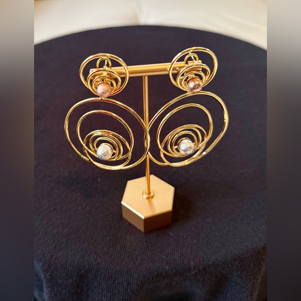 Gold plated Swirl Earrings with rose gold and Silver tone Details